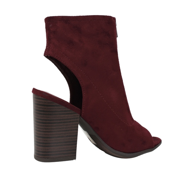Vino Red Center Zipper Open Back Stacked Heel boot - Picture 4 of 6